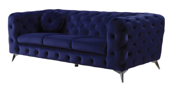 90" Blue Velvet Chesterfield Sofa With Silver Legs - Image 3