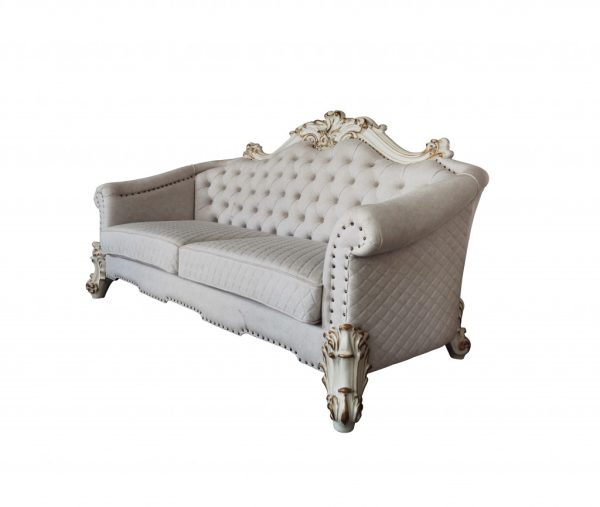 89" Ivory Velvet Sofa And Toss Pillows With Pearl Legs - Image 2