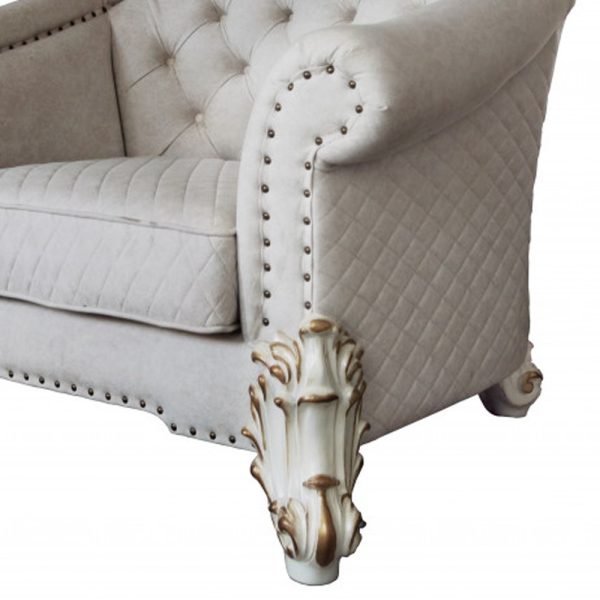 43" Two Tone Ivory Fabric And Antique Pearl Striped Arm Chair - Image 3