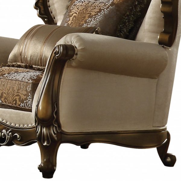 49" Tan And Brown Fabric Floral Tufted Wingback Chair - Image 3