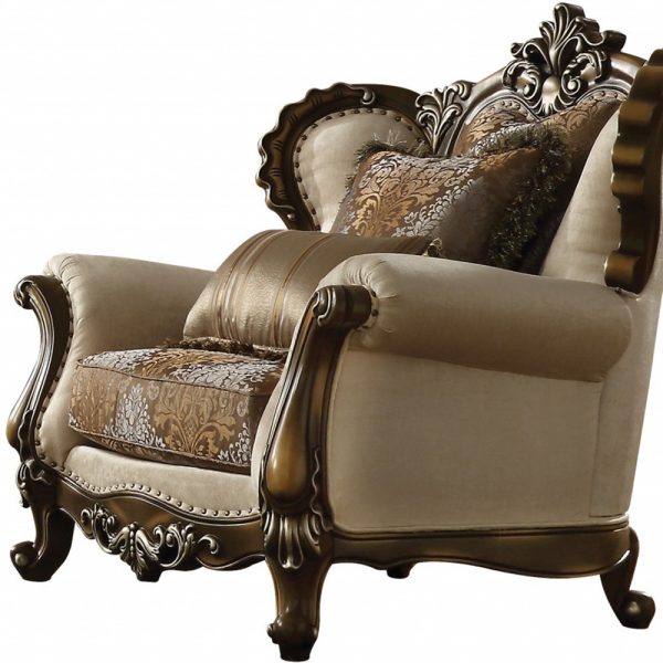 49" Tan And Brown Fabric Floral Tufted Wingback Chair - Image 4