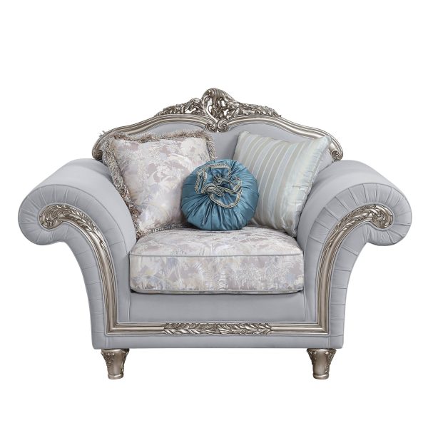 62" Light Gray Linen And Platinum Floral Club Chair - Image 2