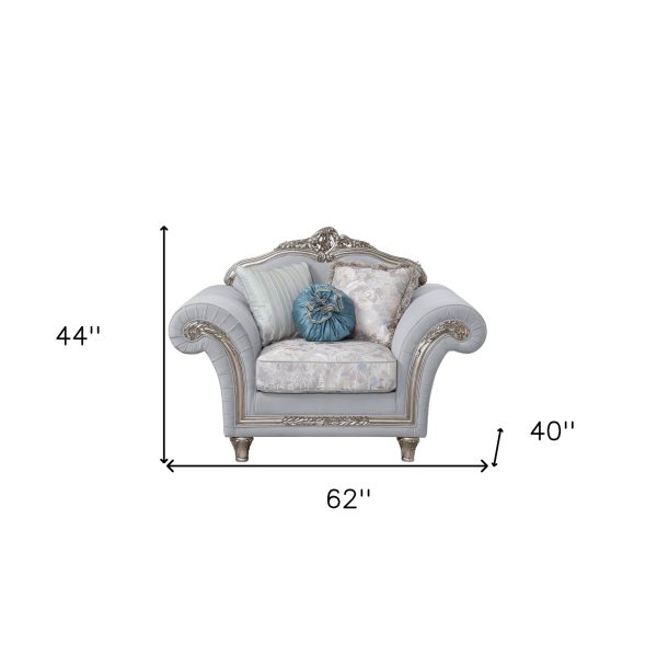 62" Light Gray Linen And Platinum Floral Club Chair - Image 3