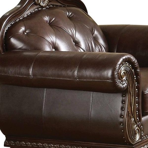 47" Espresso Top Grain Leather Tufted Arm Chair - Image 4