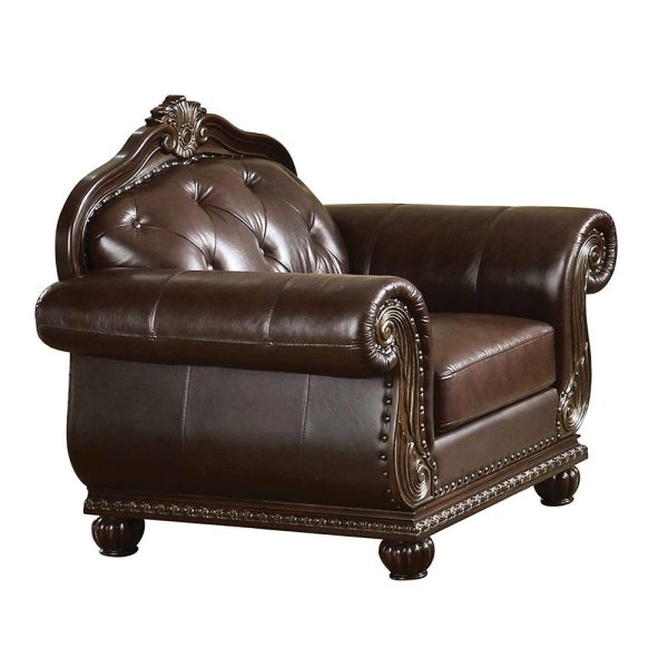 47" Espresso Top Grain Leather Tufted Arm Chair