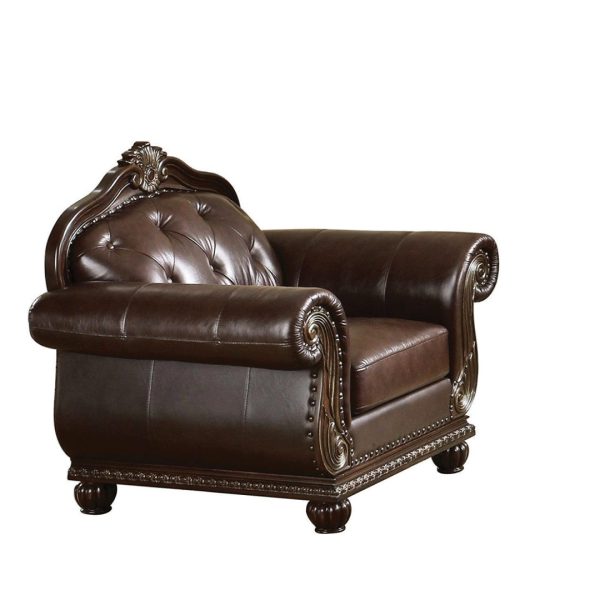 47" Espresso Top Grain Leather Tufted Arm Chair - Image 3