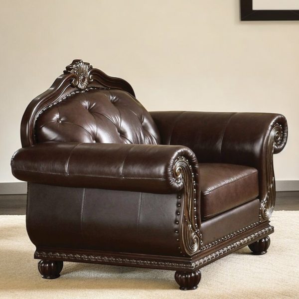 47" Espresso Top Grain Leather Tufted Arm Chair - Image 2