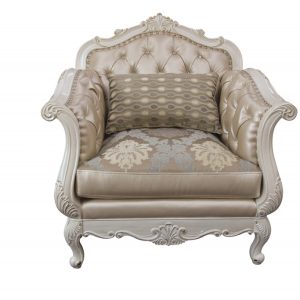 40" Rose Gold Faux Leather And Pearl White Arm Chair