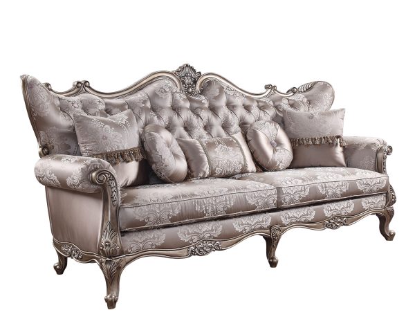 94" Dark Gray Imitation Silk Damask Sofa And Toss Pillows With Champagne Legs - Image 2