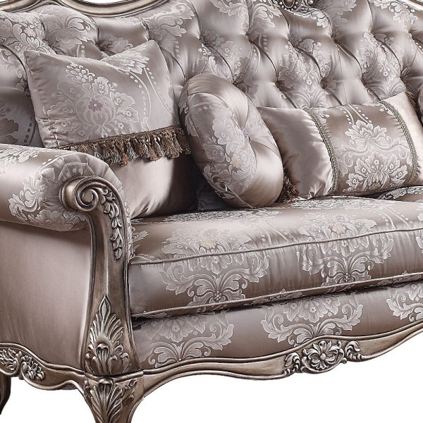 94" Dark Gray Imitation Silk Damask Sofa And Toss Pillows With Champagne Legs - Image 3