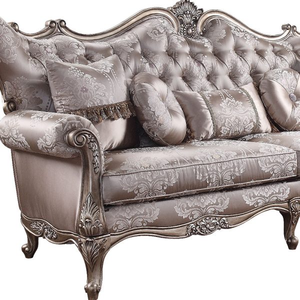 94" Dark Gray Imitation Silk Damask Sofa And Toss Pillows With Champagne Legs - Image 4