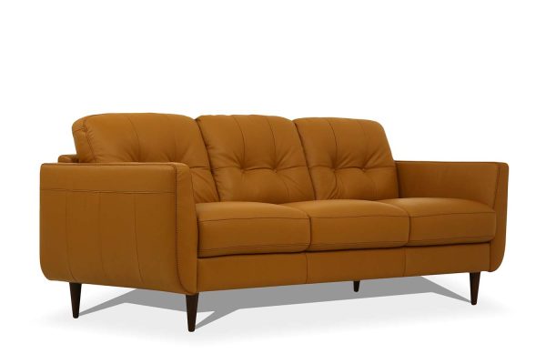 83" Orange Leather Sofa With Black Legs - Image 3
