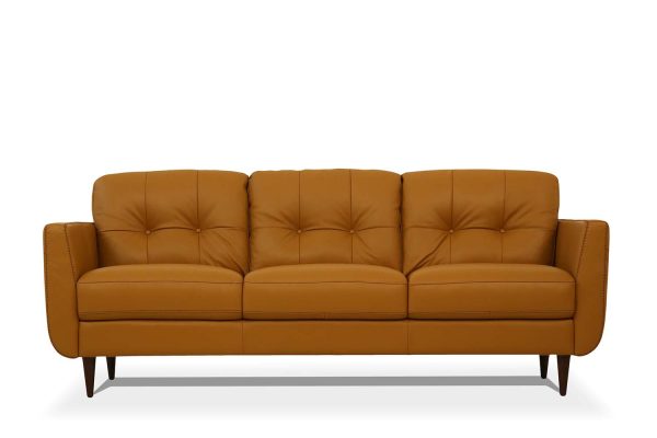 83" Orange Leather Sofa With Black Legs - Image 2