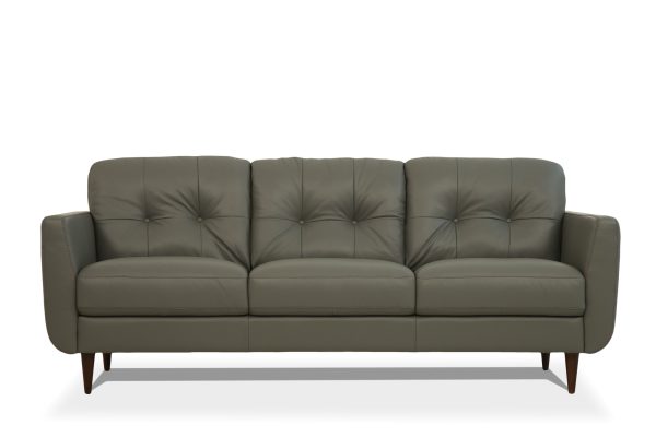 83" Green Leather Sofa With Black Legs - Image 4