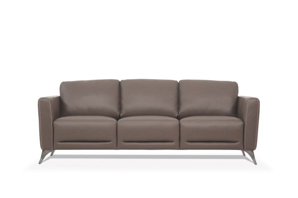 83" Taupe Leather Sofa With Black Legs - Image 2