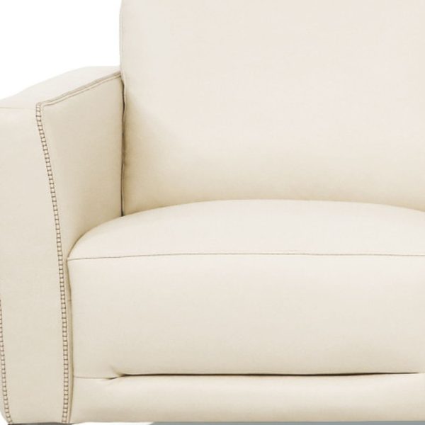83" Cream Leather Sofa With Black Legs - Image 3