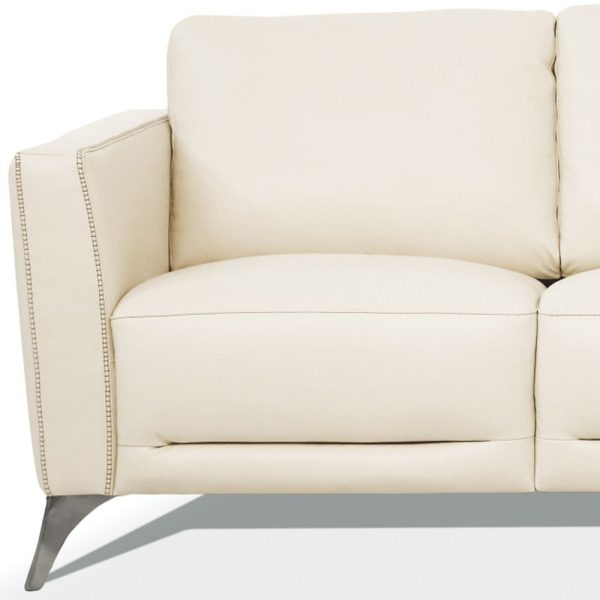 83" Cream Leather Sofa With Black Legs - Image 4