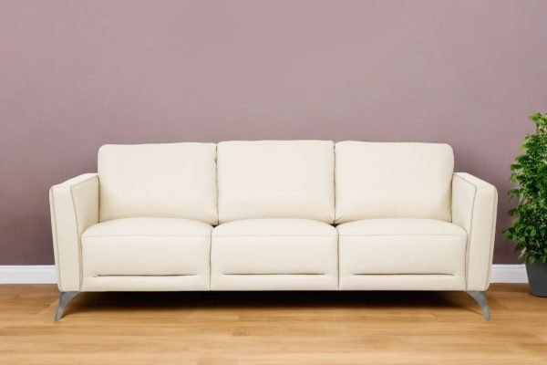 83" Cream Leather Sofa With Black Legs - Image 2
