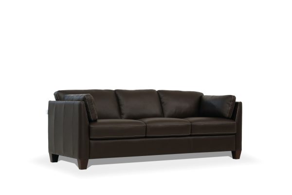 81" Chocolate Leather Sofa With Black Legs - Image 2