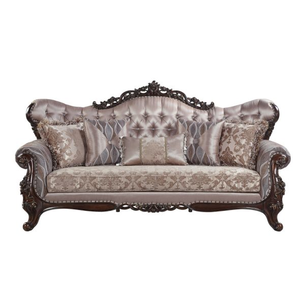 92" Champagne Imitation Silk Damask Sofa And Toss Pillows - Image 2