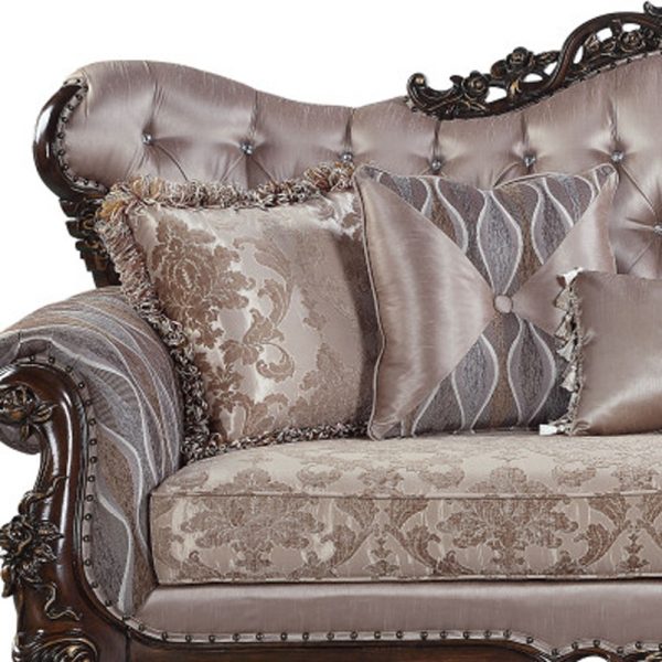 92" Champagne Imitation Silk Damask Sofa And Toss Pillows - Image 3
