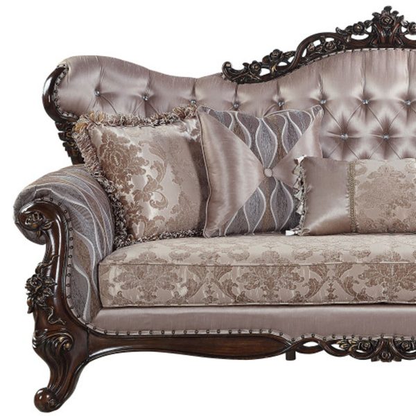92" Champagne Imitation Silk Damask Sofa And Toss Pillows - Image 4