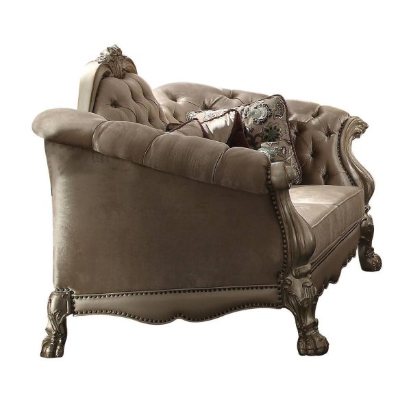 96" Bone Velvet Sofa And Toss Pillows With Gold Legs - Image 3