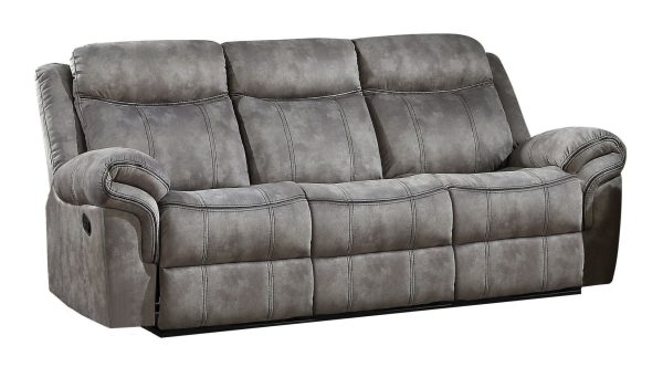 87" Gray Velvet Reclining USB Sofa With Black Legs - Image 2