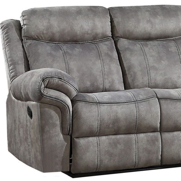 87" Gray Velvet Reclining USB Sofa With Black Legs - Image 3