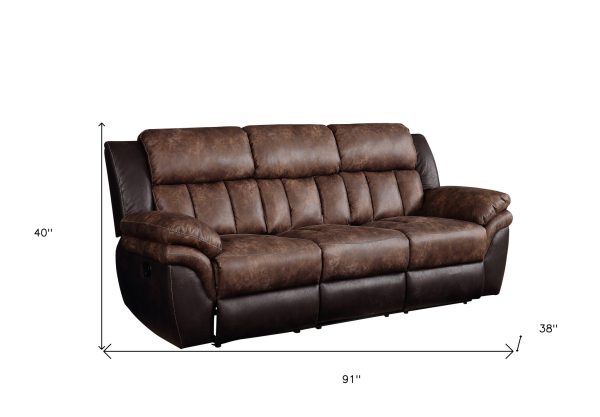 91" Espresso Microfiber Reclining Sofa With Black Legs - Image 4