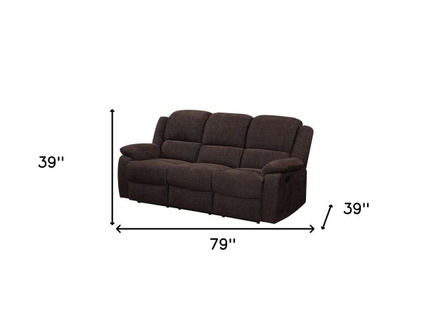 79" Brown Chenille Reclining Sofa With Black Legs - Image 4