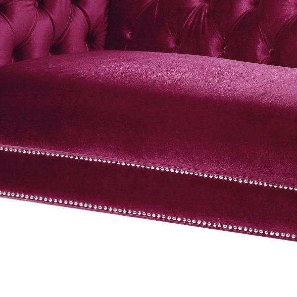 89" Burgundy Velvet Sofa And Toss Pillows With Clear Legs - Image 4