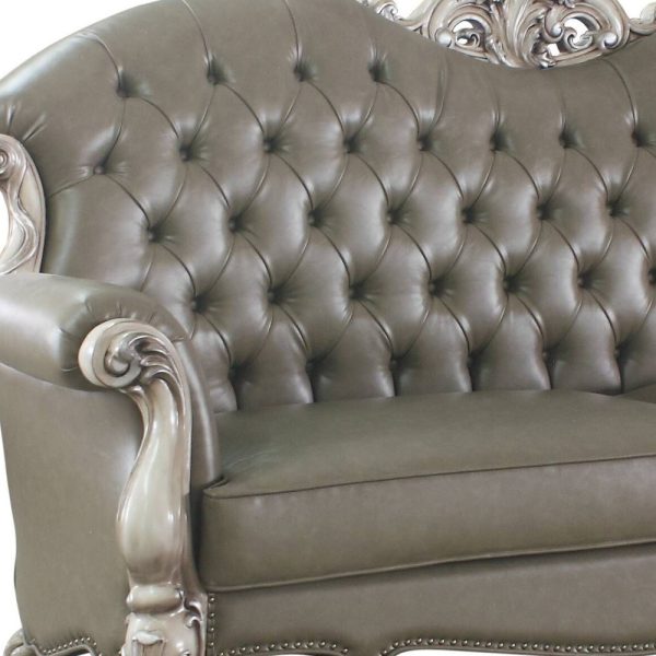 96" Bone Faux Leather Sofa And Toss Pillows With White Legs - Image 3