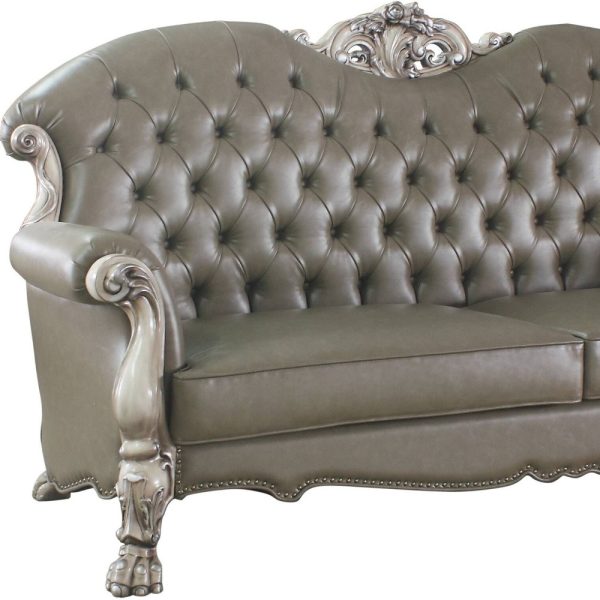 96" Bone Faux Leather Sofa And Toss Pillows With White Legs - Image 4