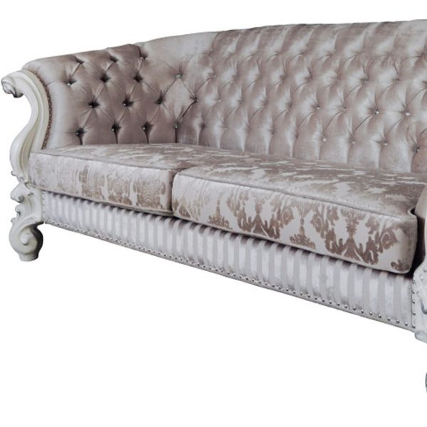 99" Ivory Velvet Damask Sofa And Toss Pillows With Bone Legs - Image 4