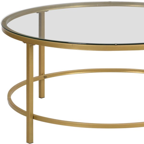 36" Gold And Clear Glass Round Coffee Table - Image 4