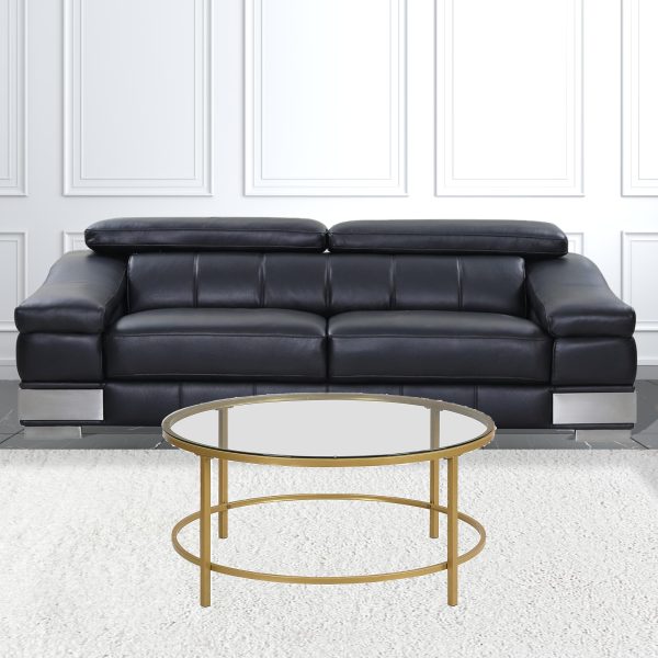 36" Gold And Clear Glass Round Coffee Table - Image 2