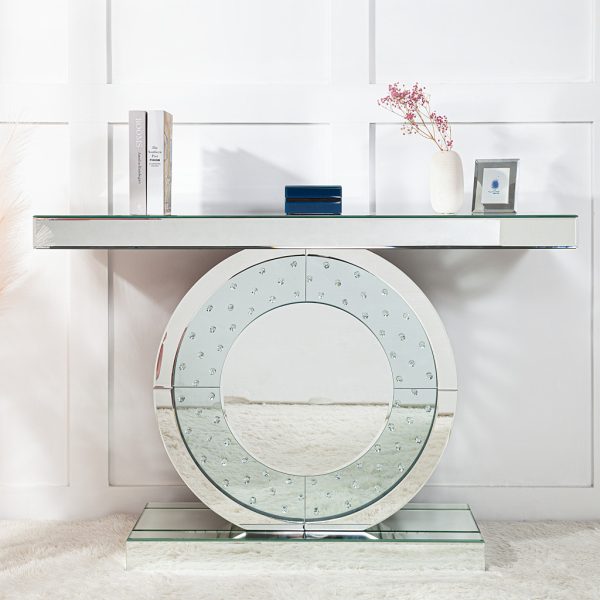 47" Silver Mirrored Glass Pedestal Console Table - Image 4