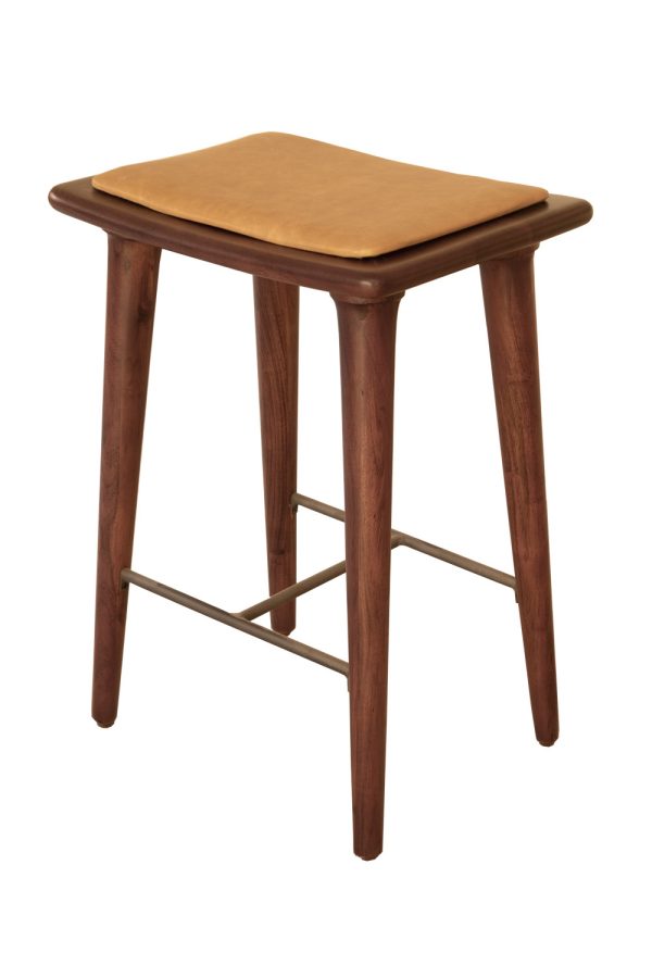 24" Cream And Brown Solid Wood Backless Counter Height Bar Chair - Image 2