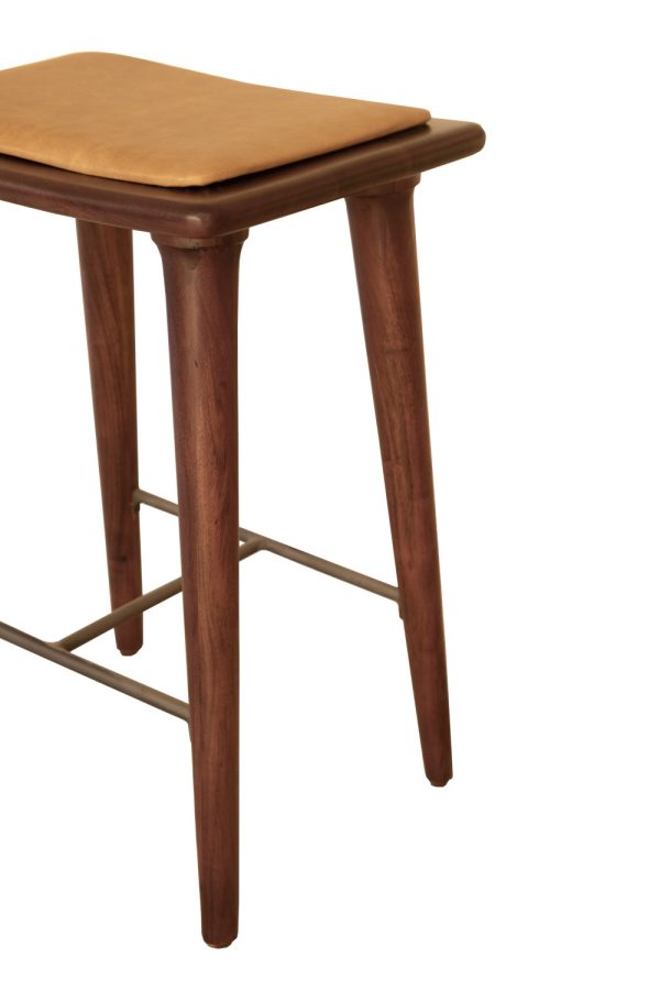24" Cream And Brown Solid Wood Backless Counter Height Bar Chair - Image 3