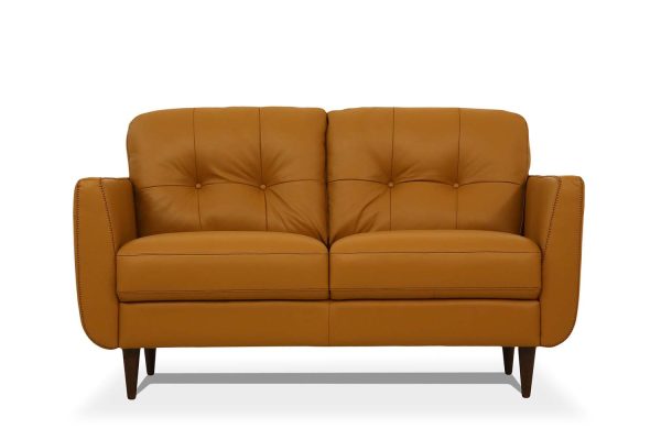 59" Camel And Brown Leather Loveseat - Image 3