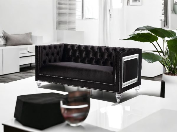 67" Black And Silver Velvet Loveseat and Toss Pillows - Image 4