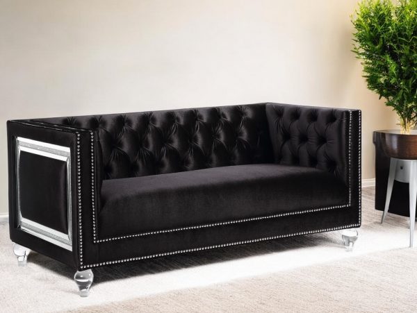 67" Black And Silver Velvet Loveseat and Toss Pillows - Image 2