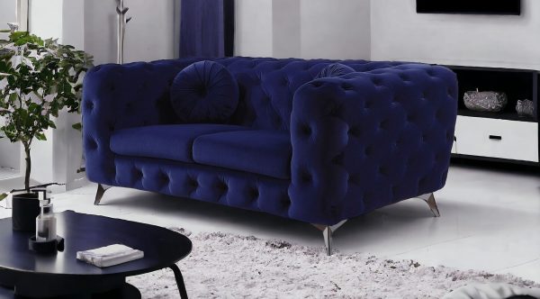 72" Blue And Silver Velvet Loveseat - Image 2
