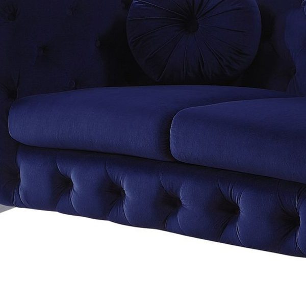 72" Blue And Silver Velvet Loveseat - Image 3