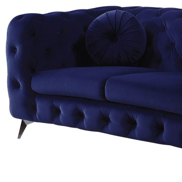 72" Blue And Silver Velvet Loveseat - Image 4