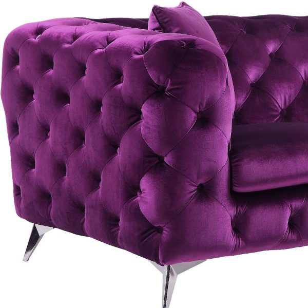72" Purple And Silver Velvet Loveseat - Image 4