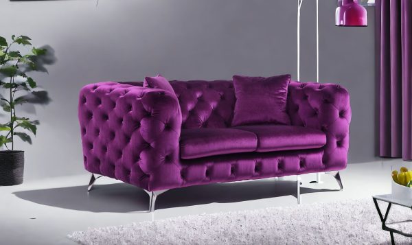 72" Purple And Silver Velvet Loveseat - Image 2