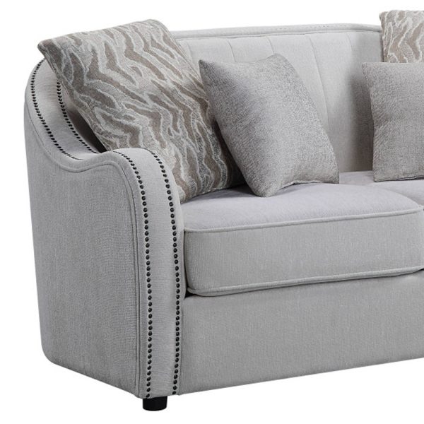 63" Beige And Black Linen Curved Loveseat and Toss Pillows - Image 3