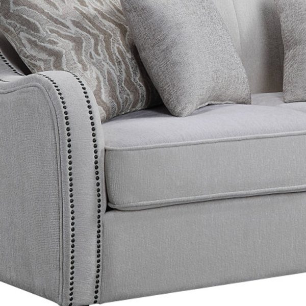 63" Beige And Black Linen Curved Loveseat and Toss Pillows - Image 4
